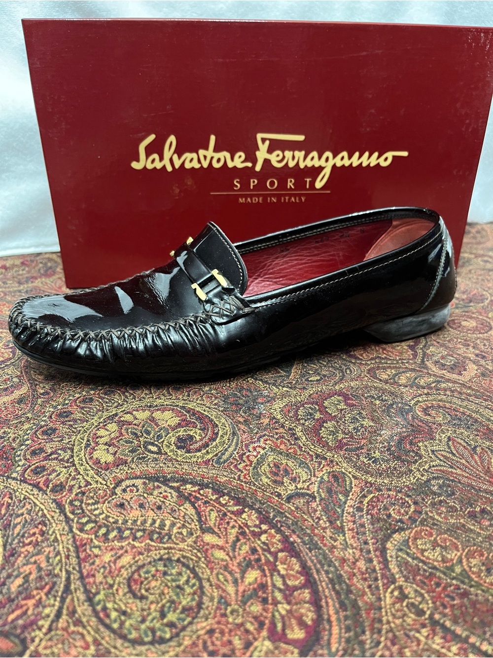 Salvatore Ferragamo Espresso Patent Leather Loafers - Size 8.5